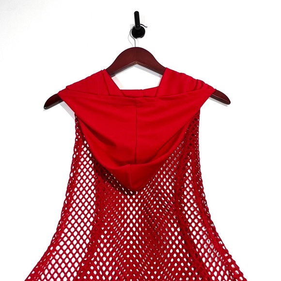 Open Mesh Hooded Mens Gym Tank Top with Pocked Pouch in Bright Red Size XL - Picture 2 of 5